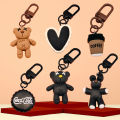 6.3cm/2.48in Cool Black Bear Key Chain Coffee Cup Bottle Cap Rabbit Pendant Car Key Ring Backpack Charms Bag Decor Accessories. 