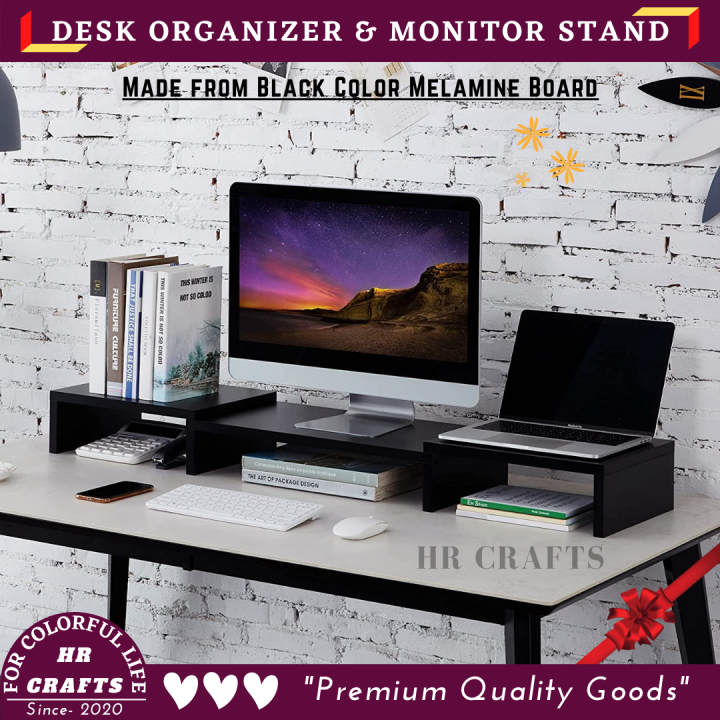 Monitor Stand Riser, Adjustable Screen Stand for Laptop Computer/TV/PC, Upgrade Length Desktop Organizer - Black & White