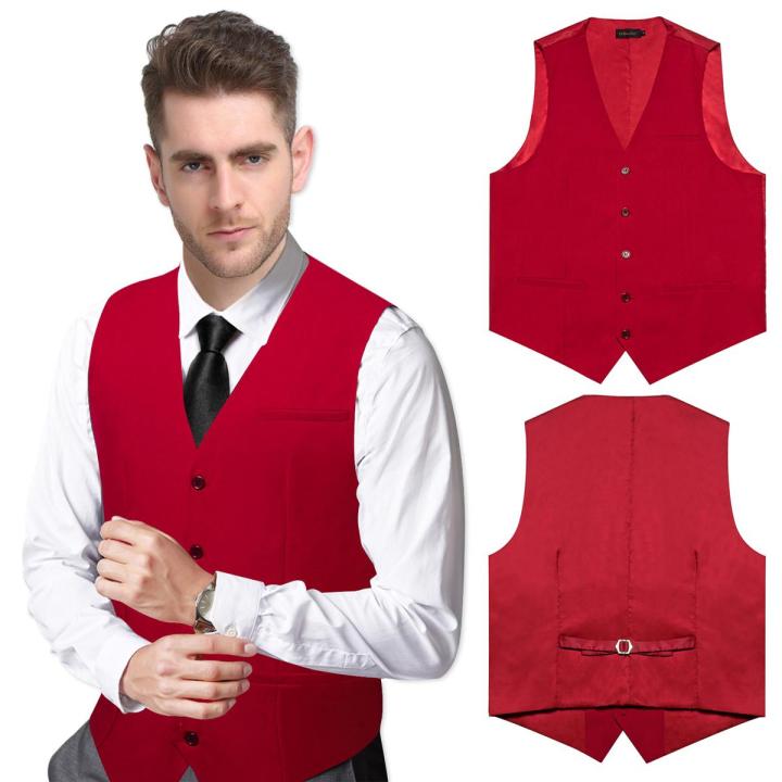 Red Wedding Dress Vest for Man Groom Fashion Sleeveless Fall