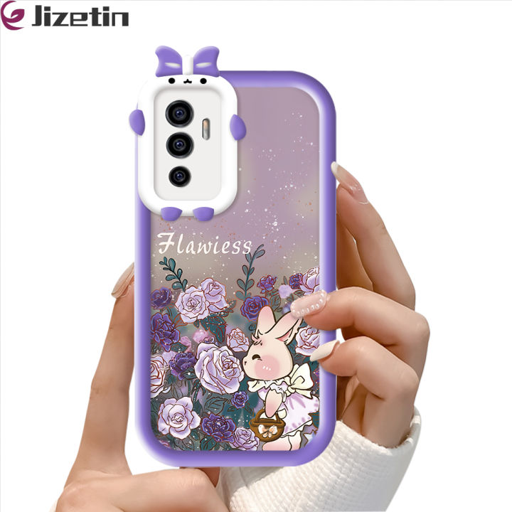 Jizetin for Vivo V23E 4G / V23E 5G Back Cover Rose Rabbit Square Camera Soft Rubber Phone Case