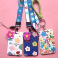 Fashion Flower Women Card Protector Cover Case Card Holder Neck Strap with Lanyard Badge Holder Work ID Card Bus ID Card Holder.