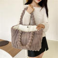 High capacity Fluffy tote bag Stylish Plush Faux shoulder purse Plush handbag for Casual use Winter accessory Fashion statement Women's fashion.