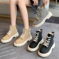 Women's Pocket Canvas Martin Boots2023Autumn Internet Hot Korean Style round Head Lace-up Platform All-Match British Style Booties. 