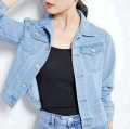 New Design ladies Winter Short denim light blue jacket.