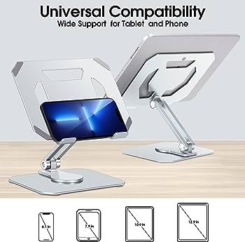 Tablet Stand Holder for Desk, 360°Rotating Adjustable Aluminum Portable Stand Holder Desktop Foldable Dock Heavy Duty Metal Base Compatible with iPad 7/8/9th,iPad Air 5/4,iPad Pro 11/12.9