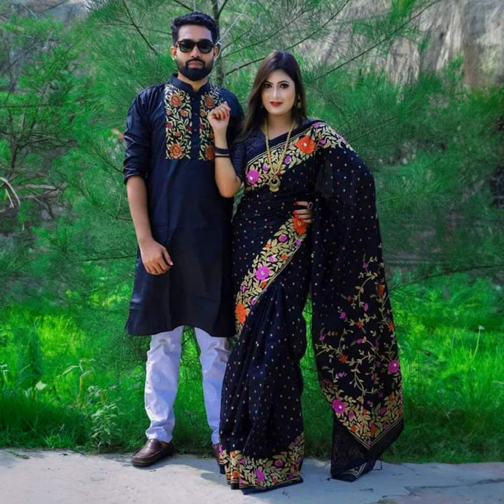 Stylish & fashionable New Matching best/Coupple Dress/For Men & Women / Saree & Panjabi/ (Combo Set)) - Panjabi - Panjabi For Men