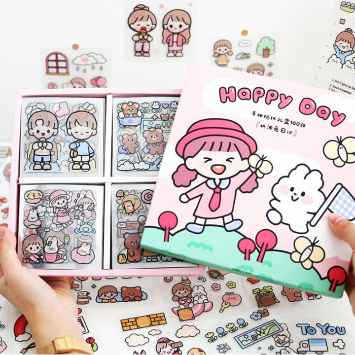 【Stylish】 Notebook Sticker PET Material Decal Hand Account Sticker Gift Box PET Waterproof Sticker Sticker