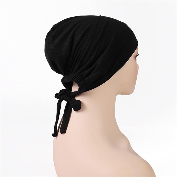 2 pis Women Under Scarf Hat Solid Hijab Cap Muslim Under Scarf Hijab Cap with Tie-Back Closure