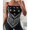 Women's Vest Shirt Summer Tank Tops Bowknot Backless Blouse Paisley Print Satin Handkerchief Top Casual Slee.