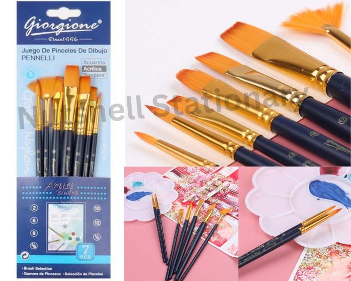 Giorgione 7 pcs Nylon Watercolor Brush Set, Flat Paint Brush for Oil, Watercolor, Painting, Pincel Para Pintura Art Supplies
