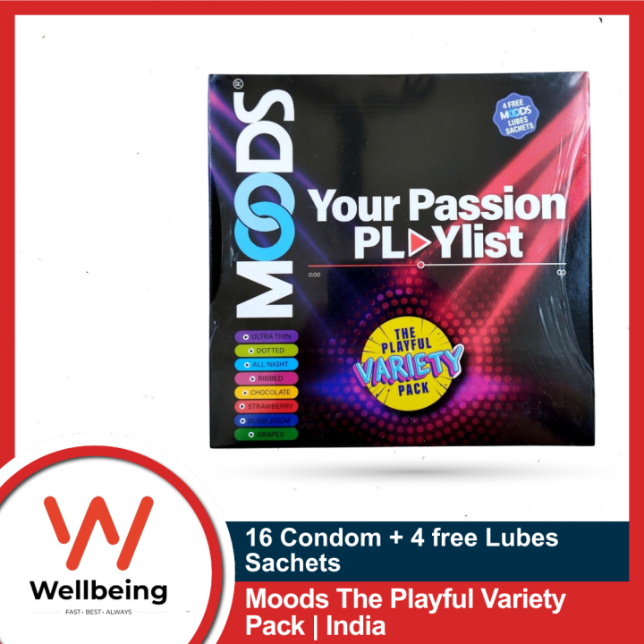 Moods The Playful Variety Pack 16pcs Condom & 4 Free Lubes Sachets | India
