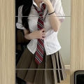 Preppy Style Korean Style Slim Fit Waist Trimming Shirt Top Women's Spring and Autumn Pleated Skirt Short Skirt Two-Piece Suit Fashion.