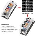 RV fuse block-1 x 6 Way Blade Fuse Box Block
12 x Yellow Heat Shrink Connectors
2 x Label Stickers
4 x 5A Blade Fuse
2 x 10A Blade Fuse
2 x 15A Blade Fuse
4 x 20A Blade Fuse-As shown.