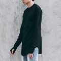 Men's Thumb Hole Tshirt Solid Color Streetwear Men Long Sleeve T-shirt Casual Round Neck Male Tops Funny Curve Hem T Shirt Cloth. 