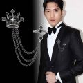 Crystal Stoned Crown Brooch For Men Suit Fashion Accessories (1PS).