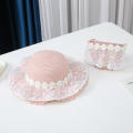 Straw Material Kids Beach Set Stylish Adjustable Size 2 Piece Girls Straw Hat Lightweight Lace Detail Summer Hat Bag Combo for Outdoor Activities Beachwear Summer Travel Sun Safety Girl’s.