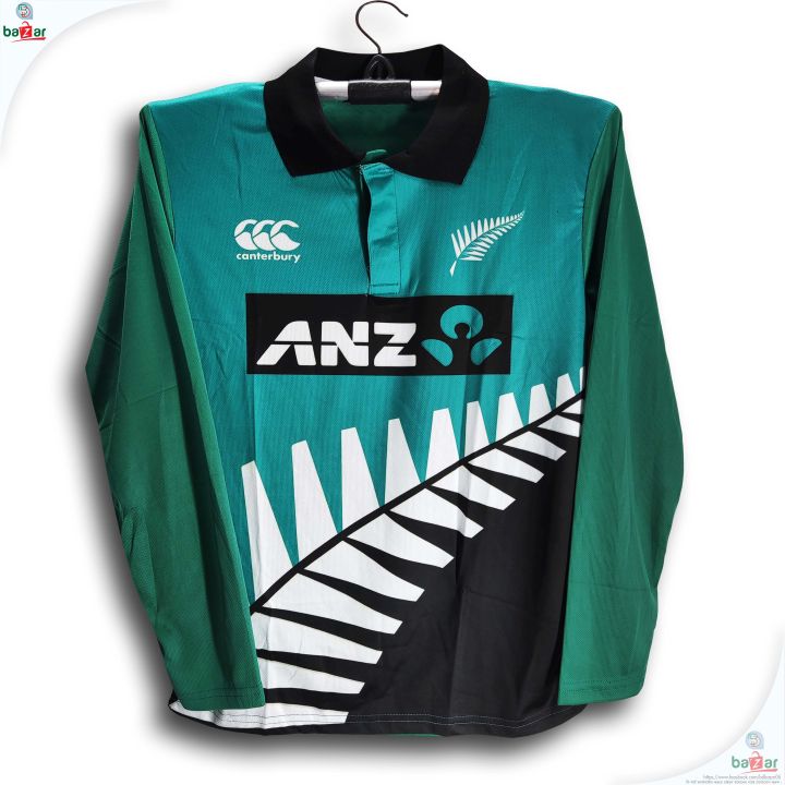 New Zealand Full Sleeve Polo Cricket jersey For Men - Long Sleeve collar polo jersey - New Zealand Jersey 2026-27