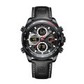 NAVIFORCE NF9197 Black PU Leather Dual Time Watch For Men - Black. 