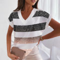 Sunnyheart Tee Shirt Soft Material Leisure Female Contrt Color T-shirt.