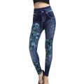 VISNXGI High Waist Leggings Women Gym Pants Hollow Out Workout Push Up Elastic Faux Denim Jeggings Fitness Side Lace Patchwork. 