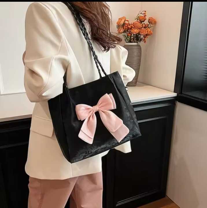 Bows%20Versatile%20Casual%20Hand-held%20Tote%20Bag%20Women's%20Bag%20Simple%20Spacious%20Trendy%20Crossbody%20Bag%20Commuter%20Bag%20-%20Image%205