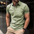 Men's Solid Color Polo Shirt Short Sleeve Zipper Collar Tshirts for Men Summer Turn-Down Streetwear New Male Jogger Tops. 
