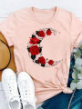Women print T-shirts casual female short sleeve moon flower floral trend ladies fashion clothing T clothes graphic tee. 