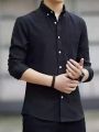 Men's Black Color Long Sleeve Trendy Cotton Shirts.