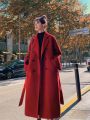 Women's 2024 Spring New High-end Christmas Red Loose Long Coat Windbreaker Thick Warm Lace-up Coat Outwear Female Fashion Jacket. 