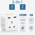 LENCENT 3-Side Charger 5 in 1 Design with 3 AC Outlets and 2 USB Ports Plug Extension 3 Way Multi Charger Wall Socket 3 Pin Singapore Plug Adaptor for Home Office, 13A 3250W.