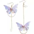 Golden Plated Blue Pink Pearl Butterfly Fish Hook Jewelry Dangle Earrings My Love Korean butterfly imitation pearl alloy earrings. 