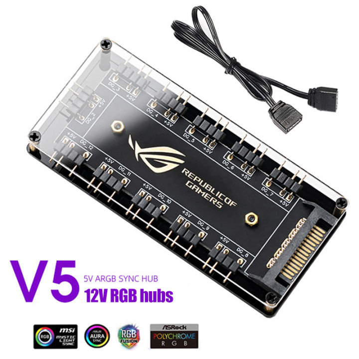 5v/3pin Argb 12v/4pin Rgb Cable Connector 10 Hub Sata Power Extension For Pc Fan Motherboard Aura Rgb Led Tape Fan Cooler