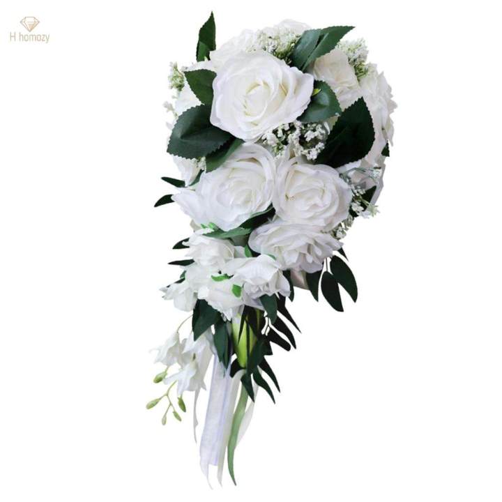 2pcs%20Wedding%20Hand%20Bouquet%20Bridal%20Holding%20Artificial%20Flowers%20White%20-%20Image%203