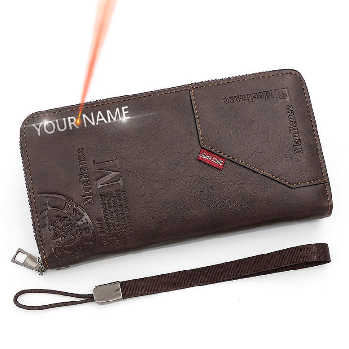 New Men Long Wallets Phone Pocket Handbags Name Engraving Card Holder Male Clutch Bag Purses Big Capacity Quality Men's Wallet
