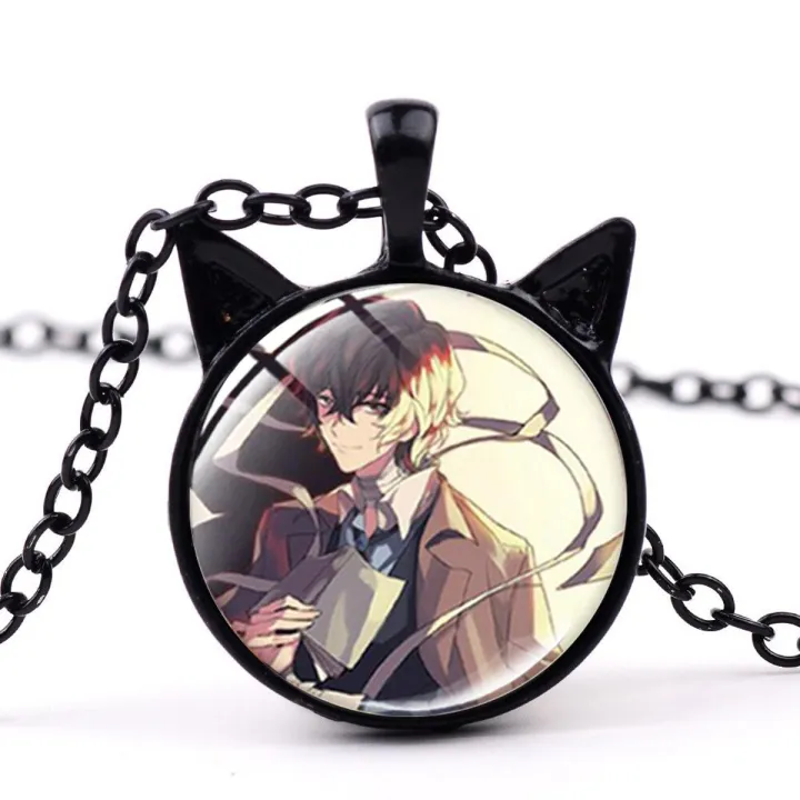 【VisioN Shop】SONGDA Bungou Stray Dazai Osamu Nakahara Necklace Cool Anime Figures Glass Dome Cat Ears Necklace Collection