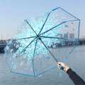 Transparent Flower Design Folding Women Fashion Umbrella Pink.