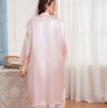 Ladies Relax Wear Plus Size Nightgown Simple Casual Cardigan Nightgown Long-Sleeved Home Service Long Bathrobe Ice Silk Pajamas.