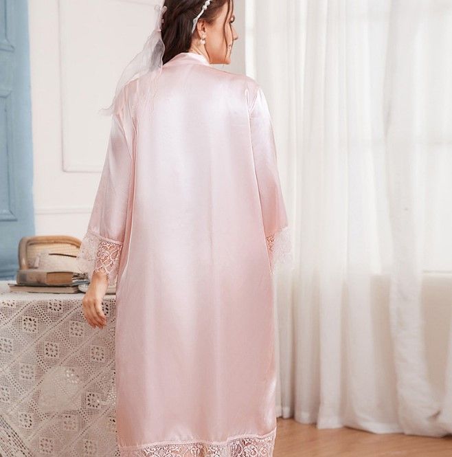 Ladies%20Relax%20Wear%20Plus%20Size%20Nightgown%20Simple%20Casual%20Cardigan%20Nightgown%20Long-Sleeved%20Home%20Service%20Long%20Bathrobe%20Ice%20Silk%20Pajamas%20-%20Image%203