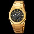 SKMEI 1816 Golden Stainless Steel Dual Time Watch For Men - Black & Golden (Black). 