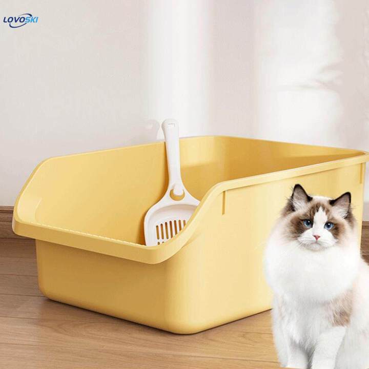 Semi Enclosed Cat Bedpan Cat Litter Container Cat Toilet Sand Box yellow