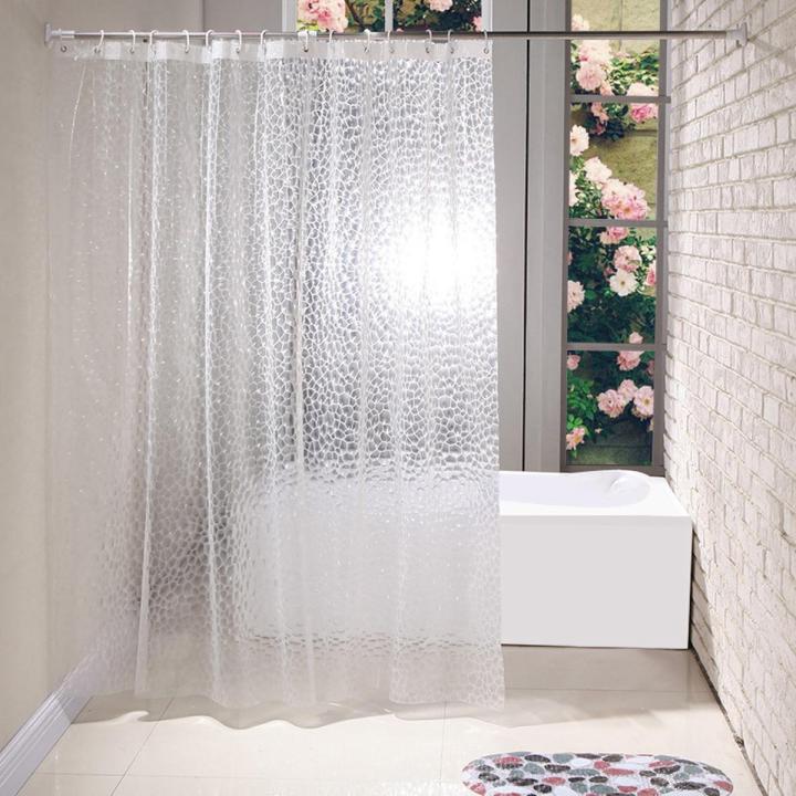Clear EVA Shower Curtain Liner Waterproof Transparent 3D Water Square Bathroom Curtain in 71inch x 79inch, 12 Hooks