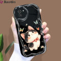 Jizetin for Samsung A03 Back Cover Kitten Playing Butterfly Cream Wavy Edge Soft Silicone Phone Case.