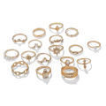 Finger Ring Set Gold Crystal Joint Rings Ring for Women and Girls (Pack of 17).