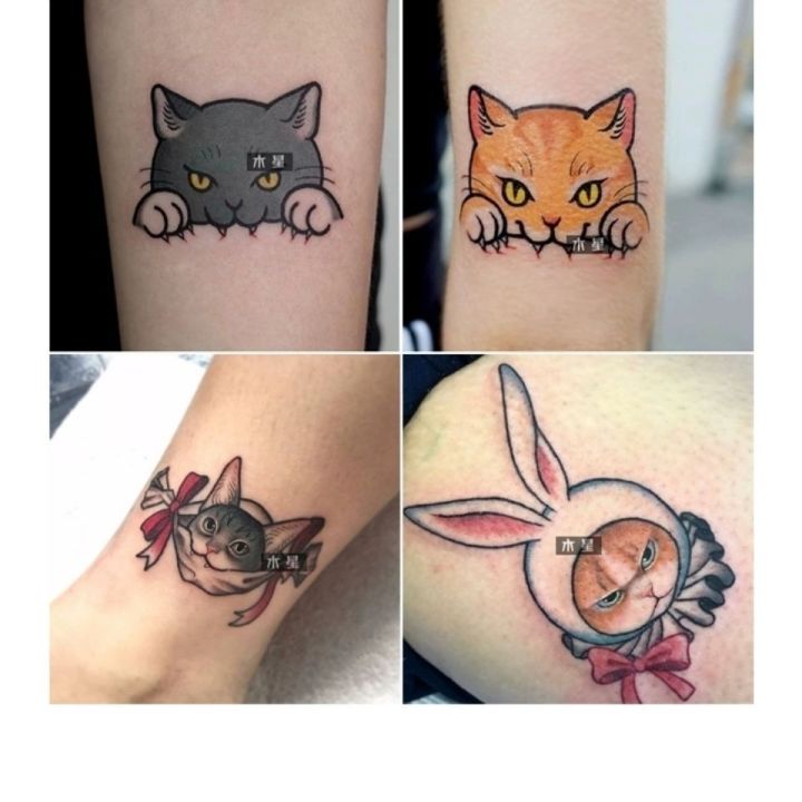 【Universal Car Parts Store】Little Animal Waterproof Temporary Tattoo Cute Cat Tattoos Body Art Fake Arm tatoo for kids