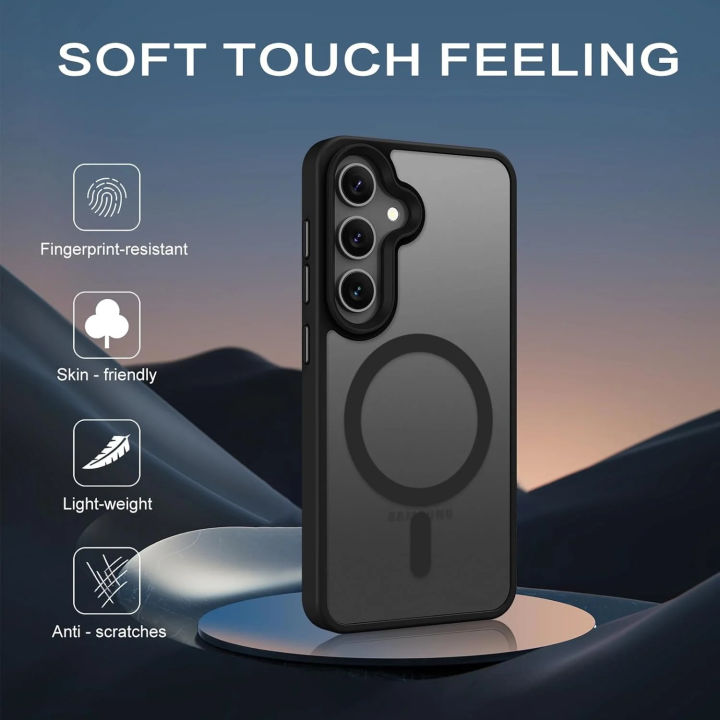 For Samsung Galaxy S25/S25 FE/S24/S24 FE/S23FE /S23 plus/S24 plus/ S25 plus MagSafe Compatible Shockproof Transparent Slim Fit Wireless Charging supported Frosted Border Phone Back Case Mobile Cover