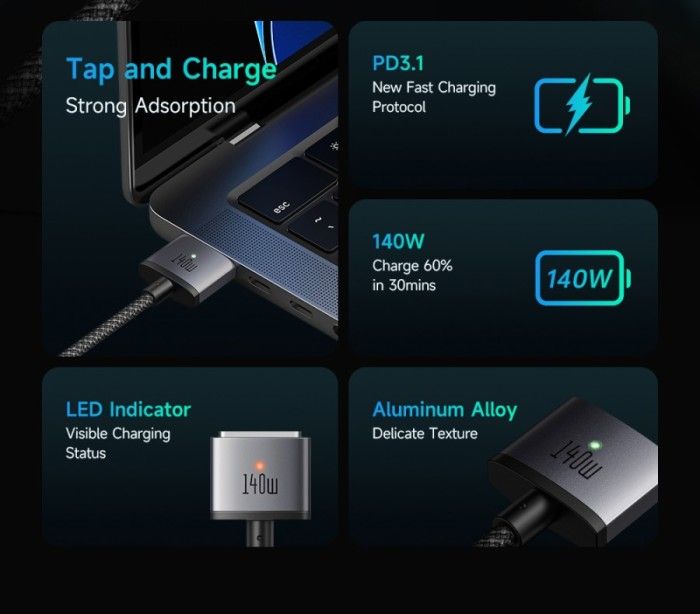 Mcdodo%20140W%20Magnetic%20PD%20USB-C%20to%20MagSaf*%203%20Fast%20Charge%20Cable%20For%20Macbook%20Pro%20Air%2013%2014%2016%20M1%20M2%20Dual%20LED%20Indicators%20Charger%20Cord%20-%20Image%208