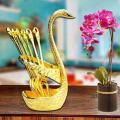 6pcs Spoon Set With Swan Stand | Spoon Set Holder (Gold), Cutlery, Dessert Spoon Kitchen Tools for Cafeterias for Milk Tea Shops for Family Kitchen.