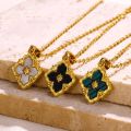 Stainless Steel Luck Clover Pendant Necklaces For Women Gold Color Chain Accessories Round Cross Necklace Jewelry Gift.