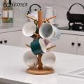 Wooden Cup Holder Wooden Cup Holder 6 Hooks Mug Tree Heavy Duty Multifunctional Tea Coffee Organizer Stand Storage Drain Rack Coffee Cup Drain Rack.