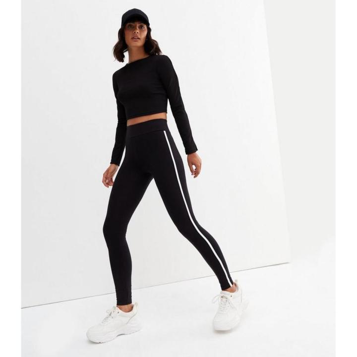 Black Side Stripe High Waist Leggings For Gym